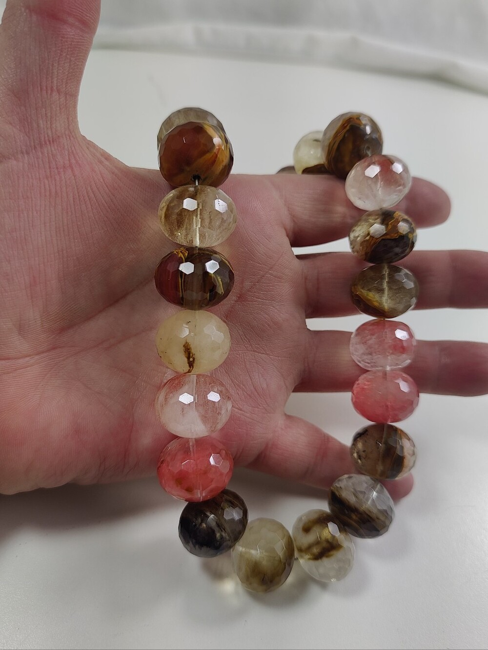 Tiger Cherry Quartz Faceted Statement Necklace Magnetic Rhinestone Clasp Pink - Picture 11 of 17